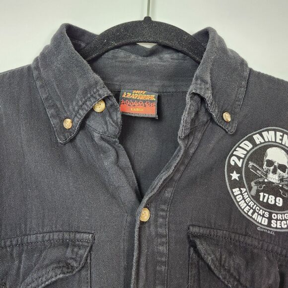 Motorcycle Shirt Mens L 2nd Amendment Bikercore Punk Grunge Rebel Edgy Rugged - Picture 2 of 10